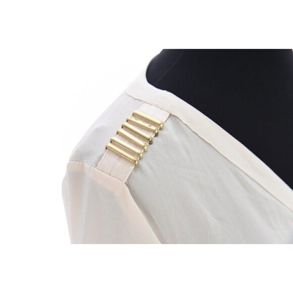 H&M Womens Sz 10 Military Satin Silky Tunic Top Popover V Neck Ivory m - Picture 7 of 12